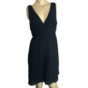 Max Studio All Over Lace Sleeveless Black Dress Sz L Smocking Cotton Eyelet